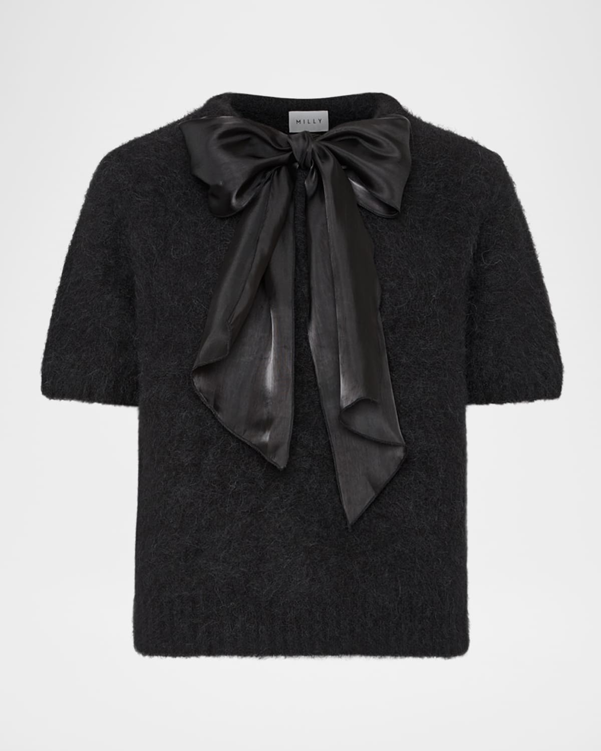 Milly Combination Bow Fuzzy Sweater In Black