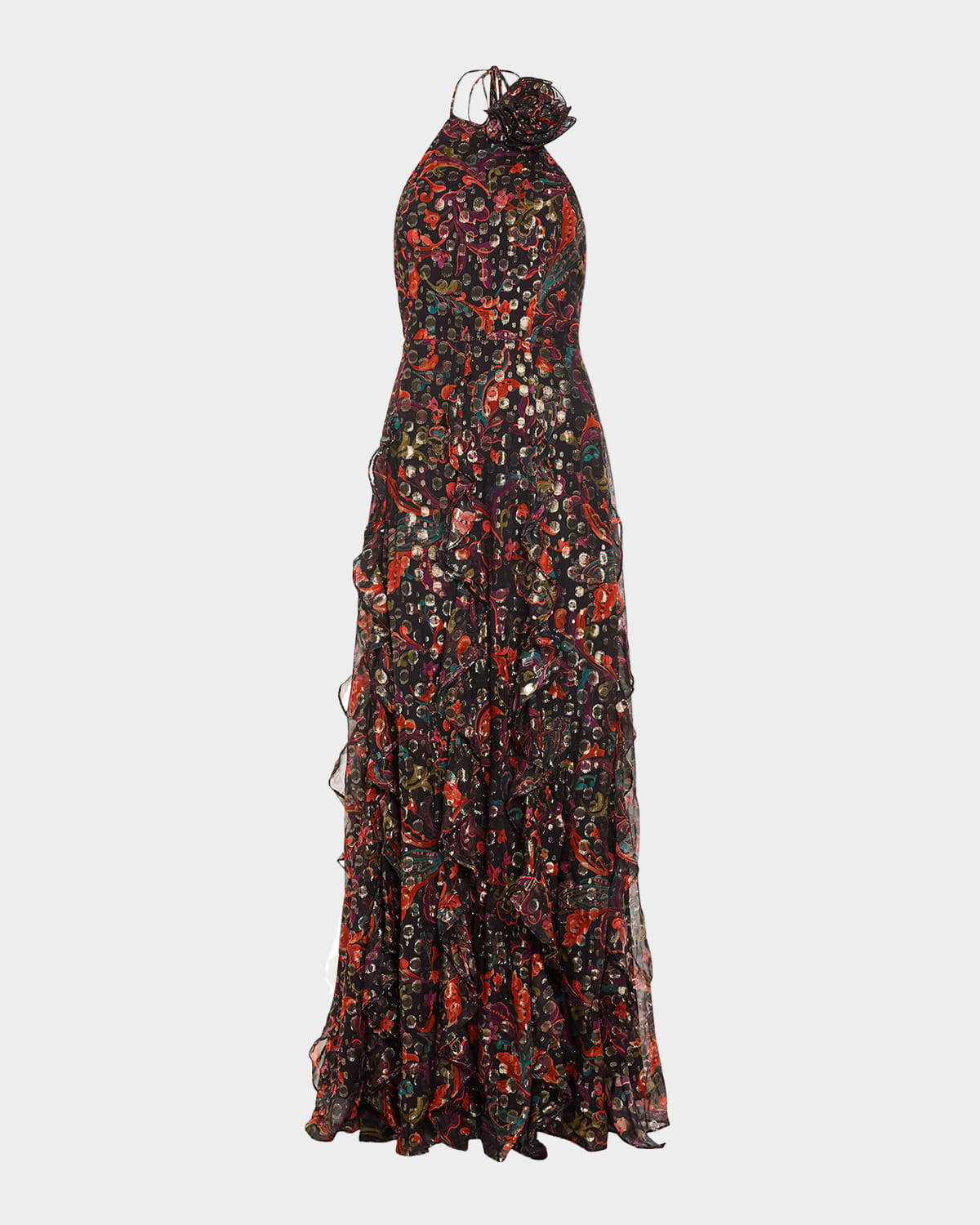 Ramy Brook Idella Ruffle Fil Coupe Halter Gown In Multi