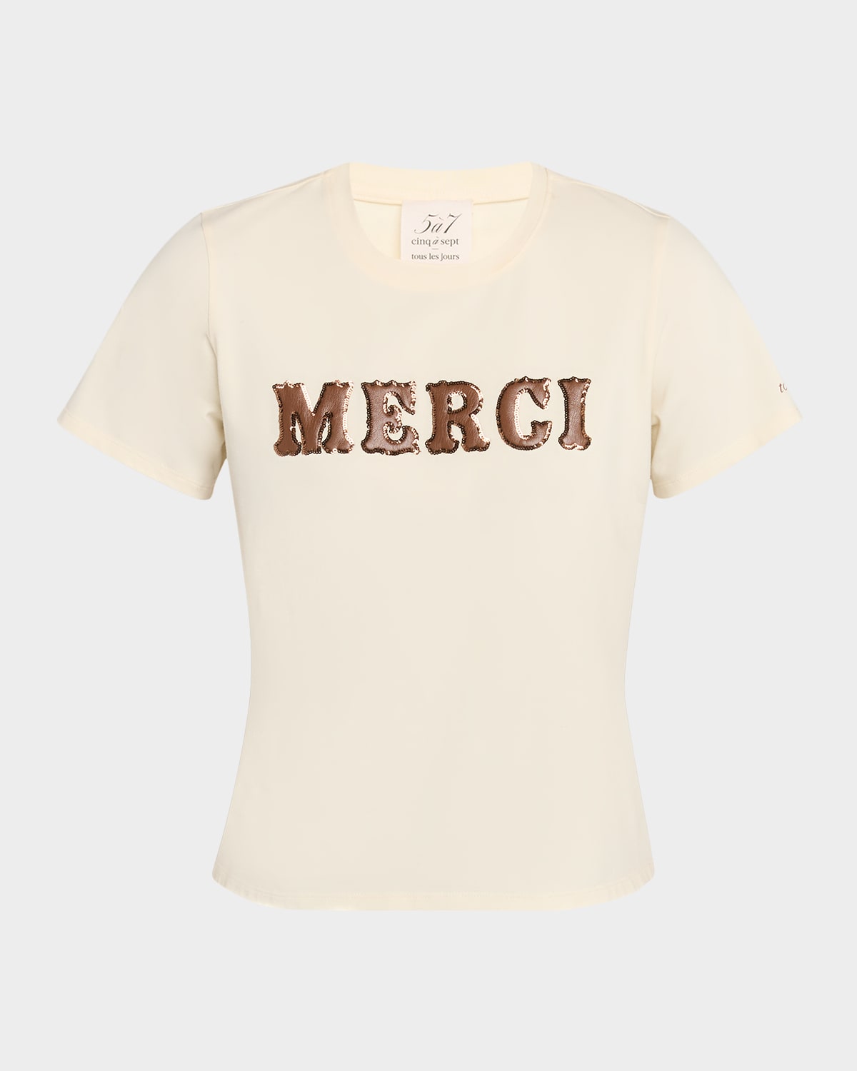 Cinq À Sept The Leather Applique Merci Shrunken Tee In Neutral