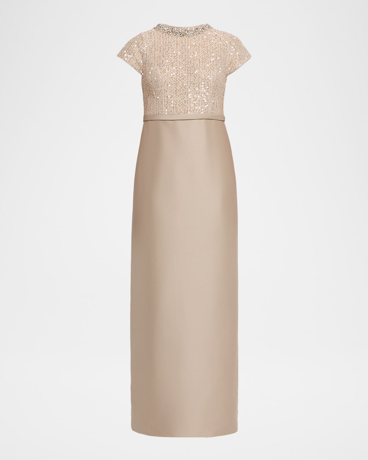 Sachin & Babi Isla Sequin Tweed & Mikado Column Gown In Nude