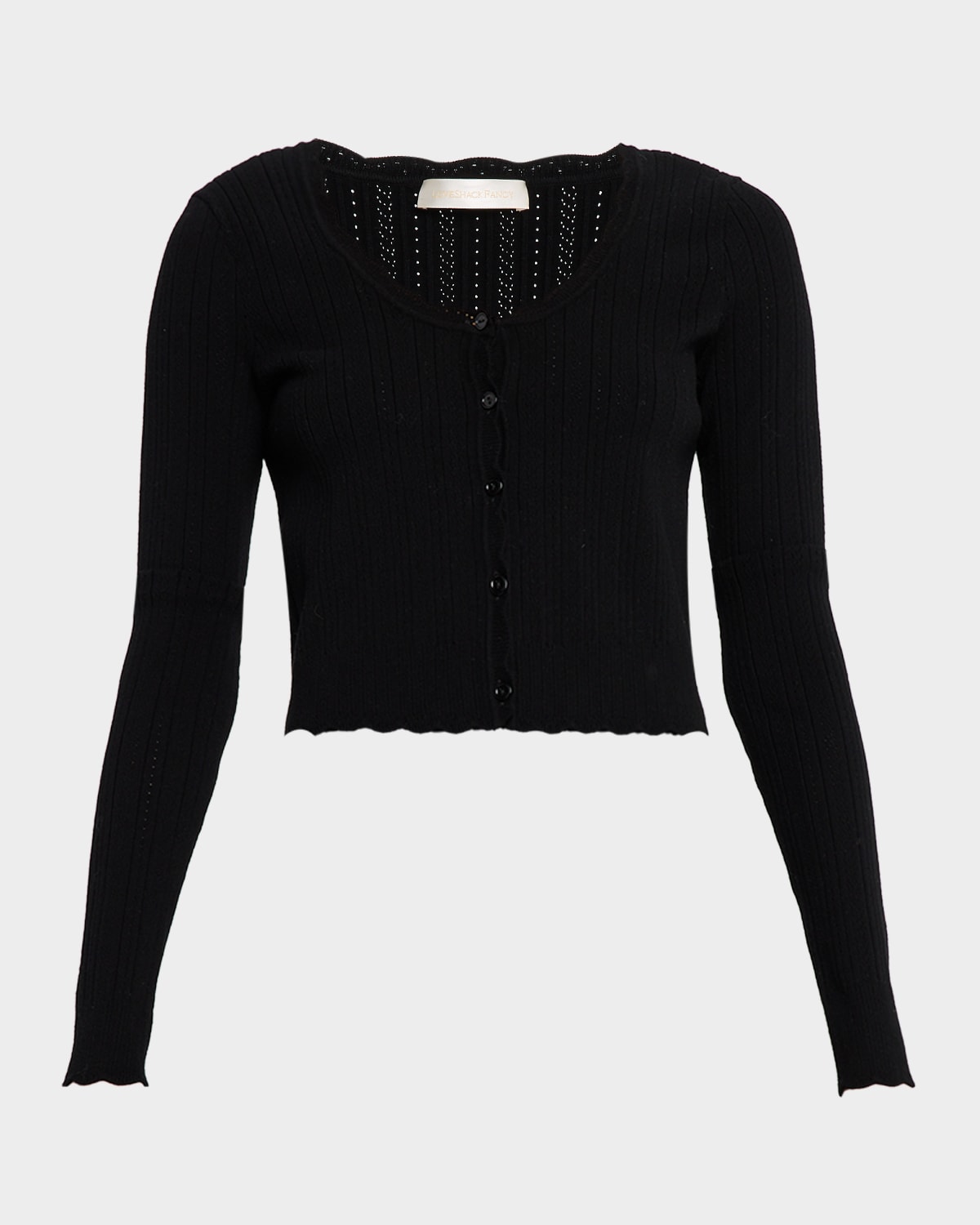Loveshackfancy Martti Stretch Pointelle Cardigan In Black