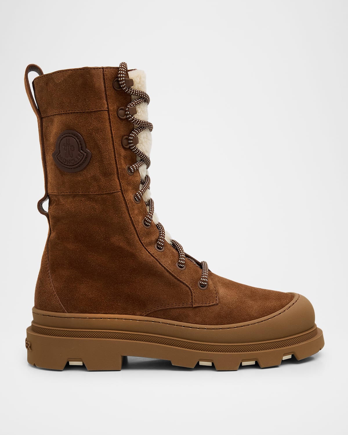 Moncler Vera High Shearling-trimmed Suede Mid-calf Boots In Brown