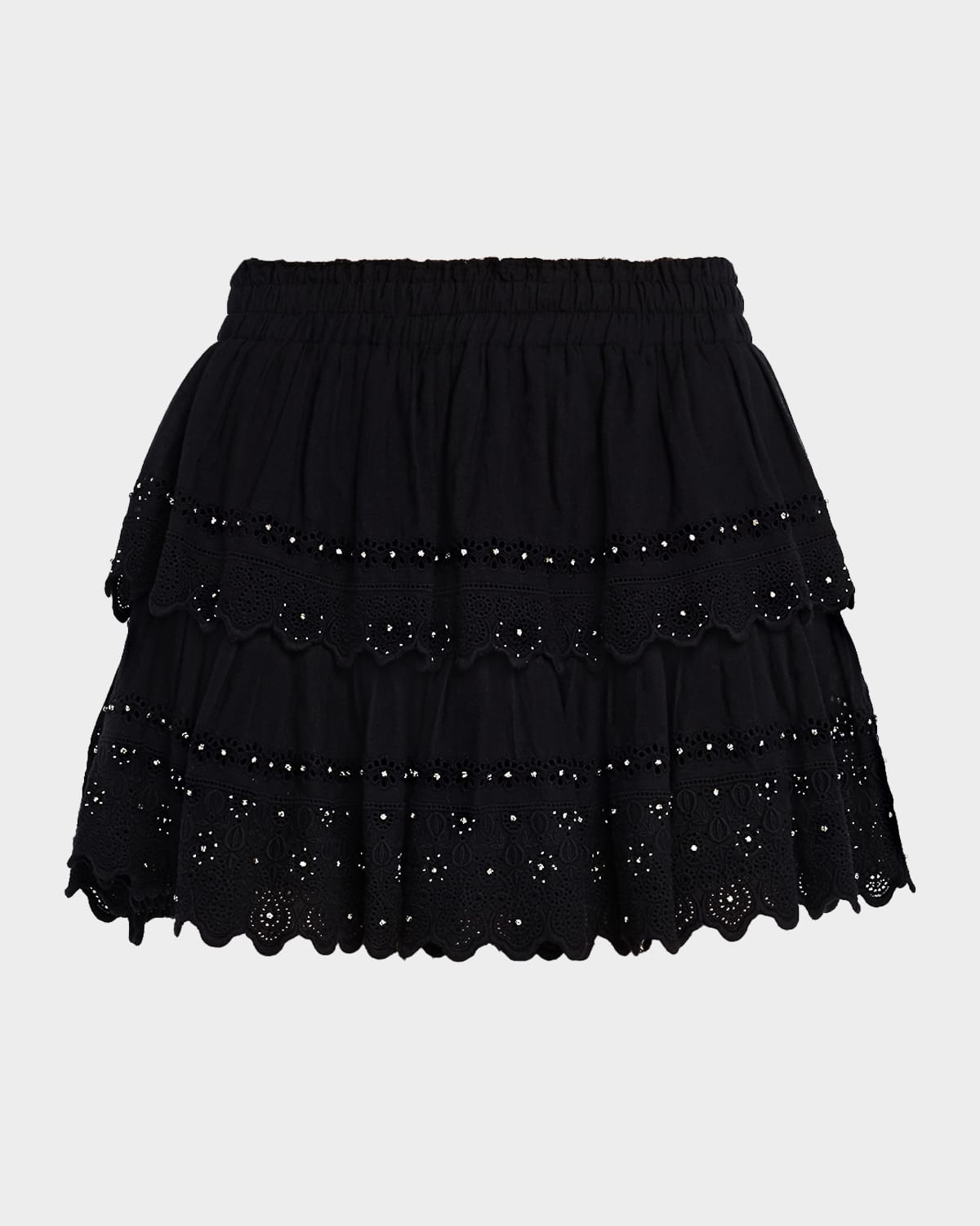 Loveshackfancy Embellished Cotton Mini Skirt In Black