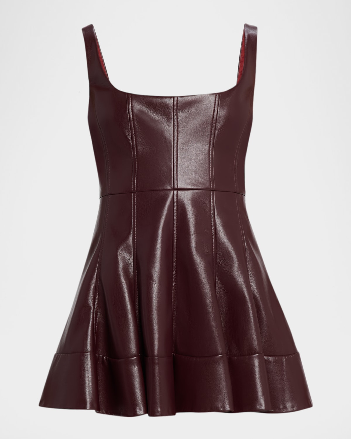 Loveshackfancy Fauber Faux Leather Mini Dress In Burgundy
