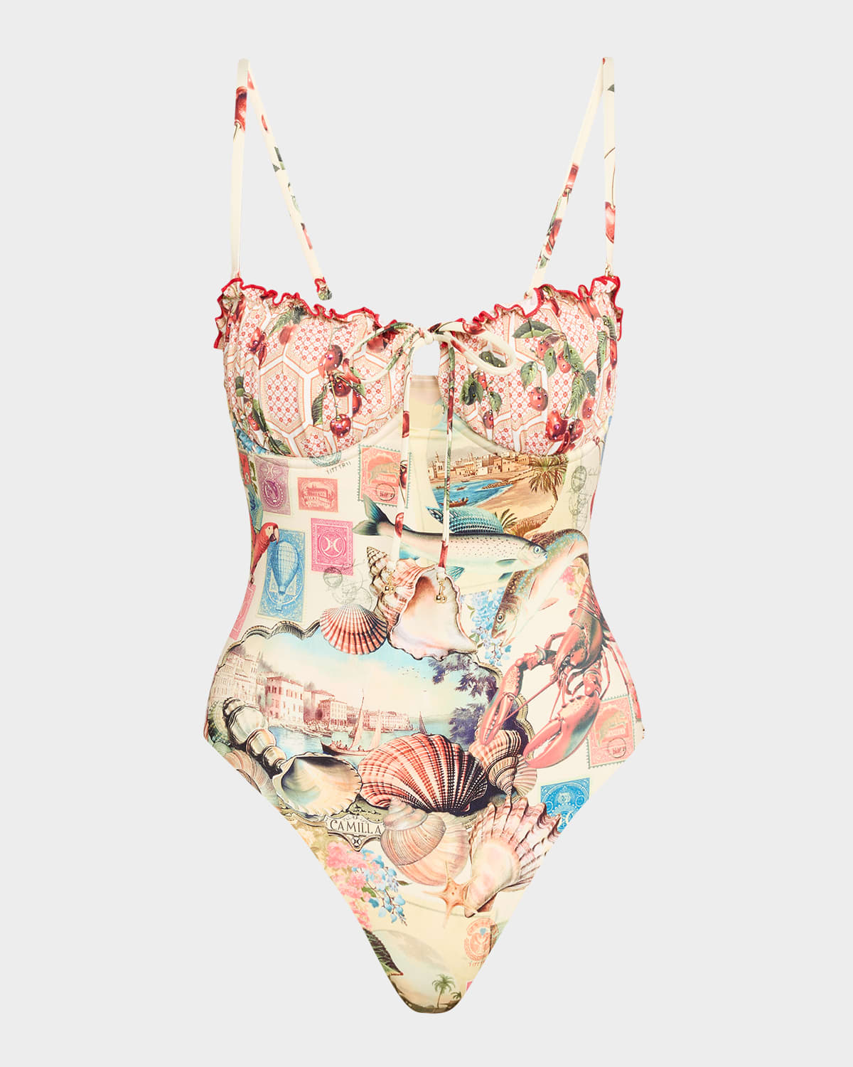 Camilla Notes From The Road Ruched Underwire One-piece Swimsuit In Neutral