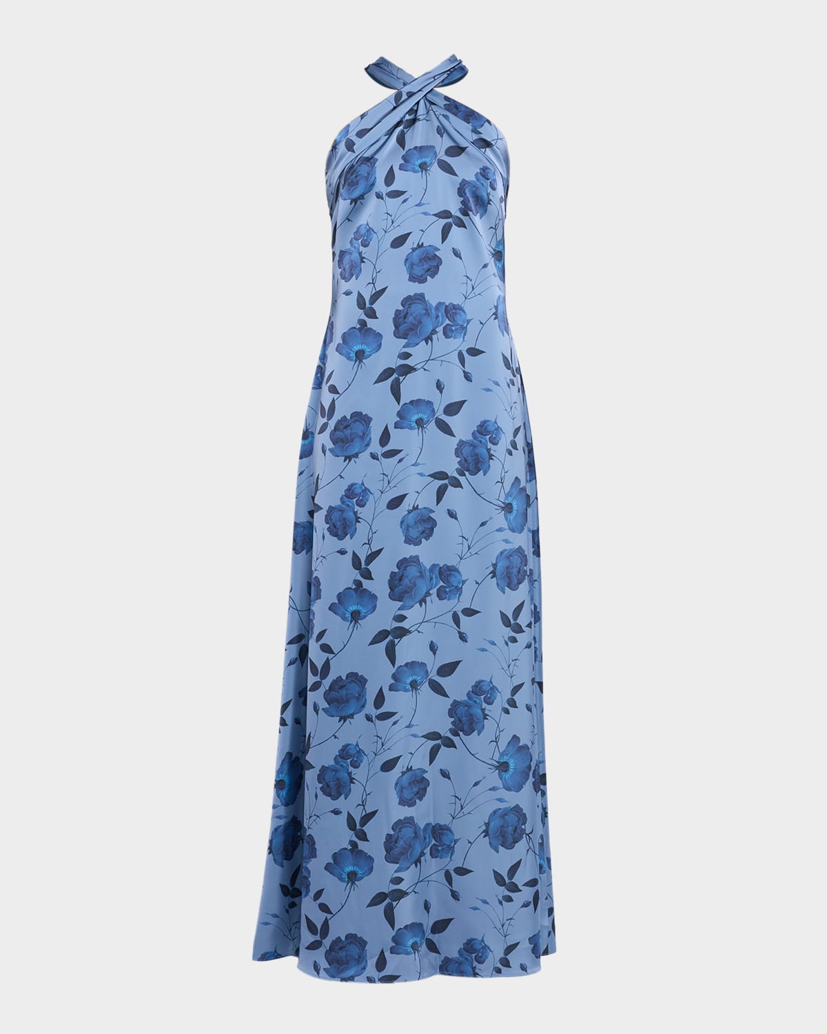 Sachin & Babi Laurant Floral-print Satin Crepe Halter Gown In Blue