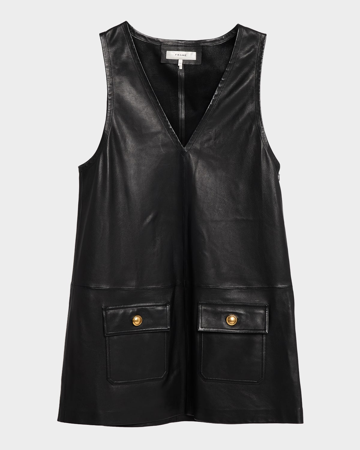 Frame Leather Pinafore Mini Dress In Black