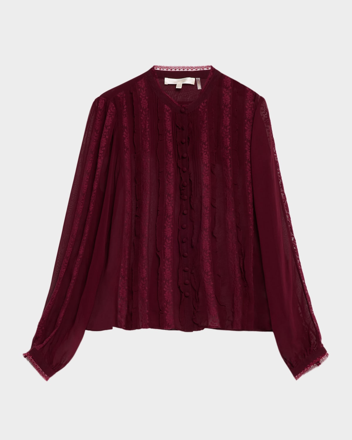Loveshackfancy Alvynne Sheer Lace Blouse In Burgundy