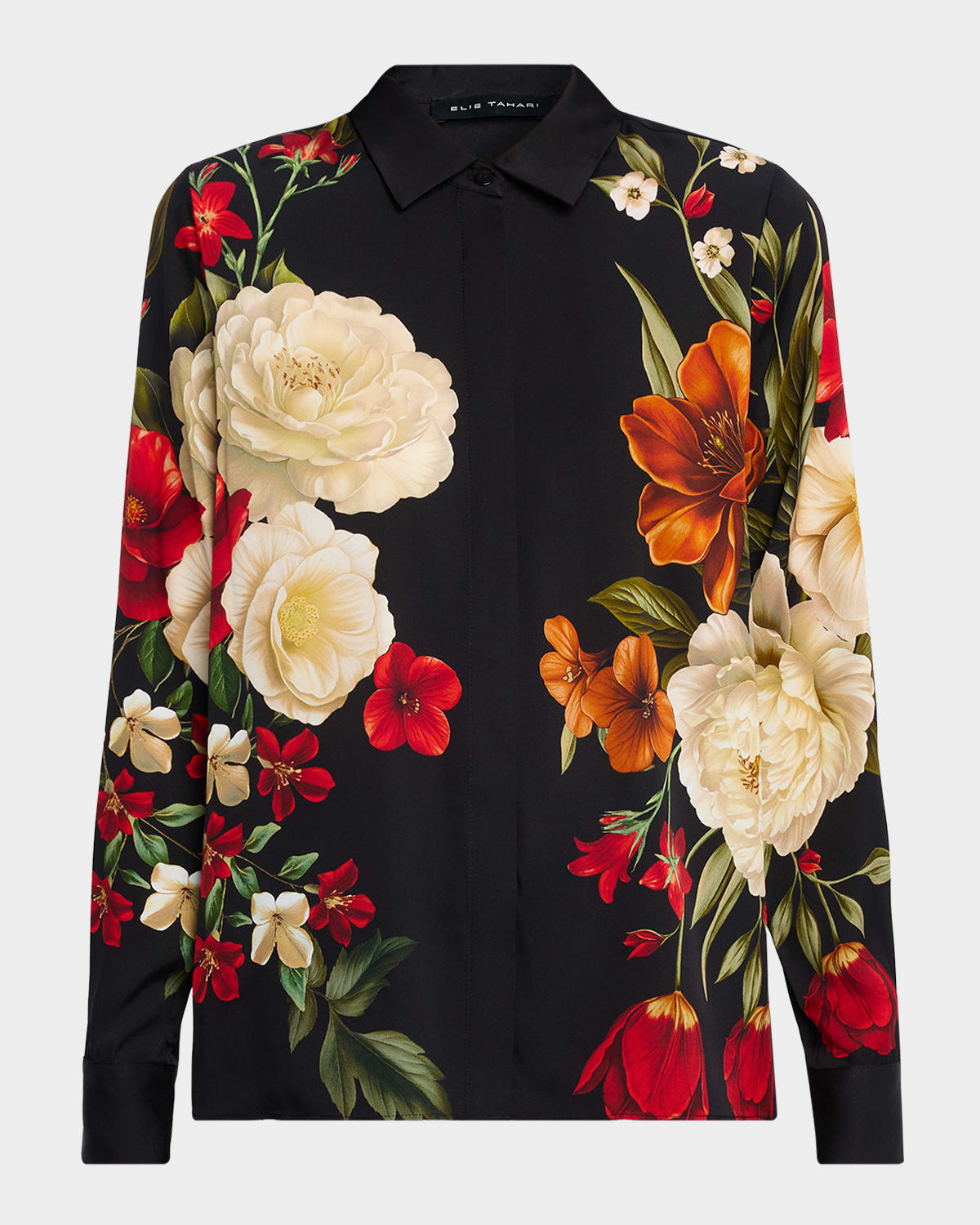 Elie Tahari The Shae Floral-print Silk Button-front Blouse In Multi