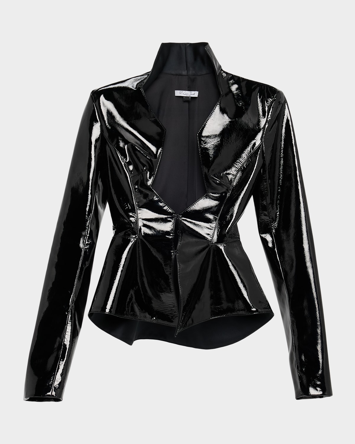 Laquan Smith Patent Leather Tailored Peplum Jacket In Black