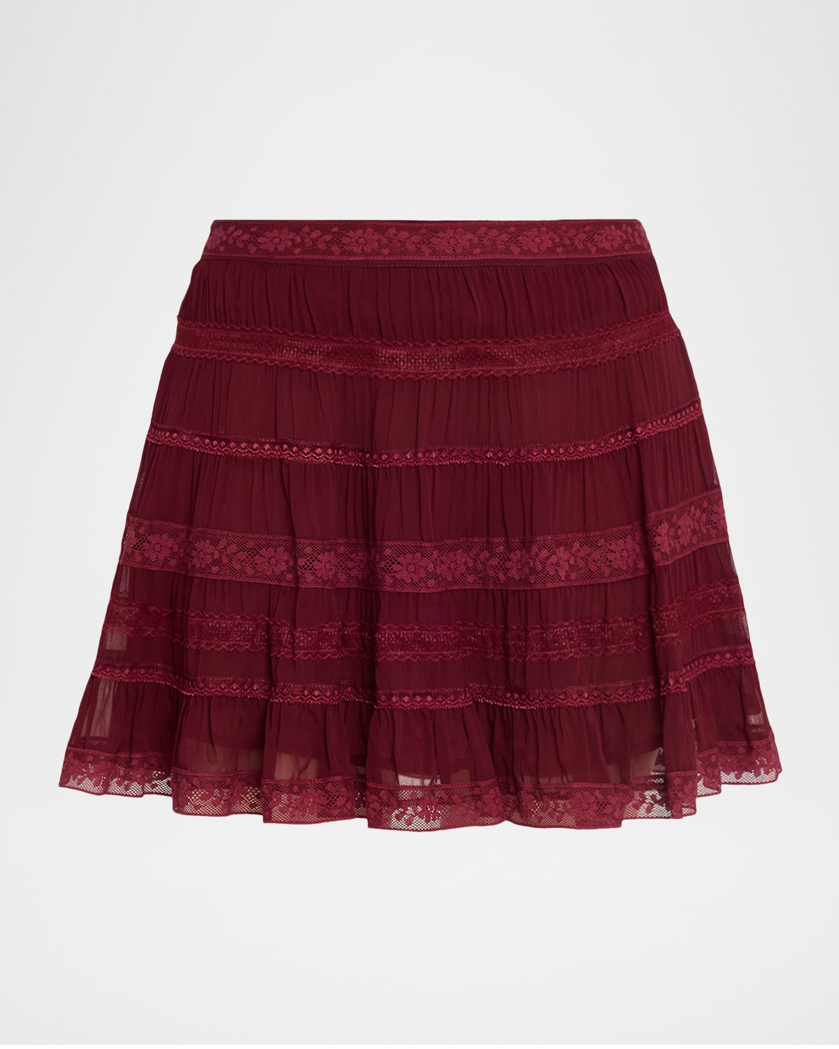 Loveshackfancy Fleetta Lace Mini Skirt In Burgundy