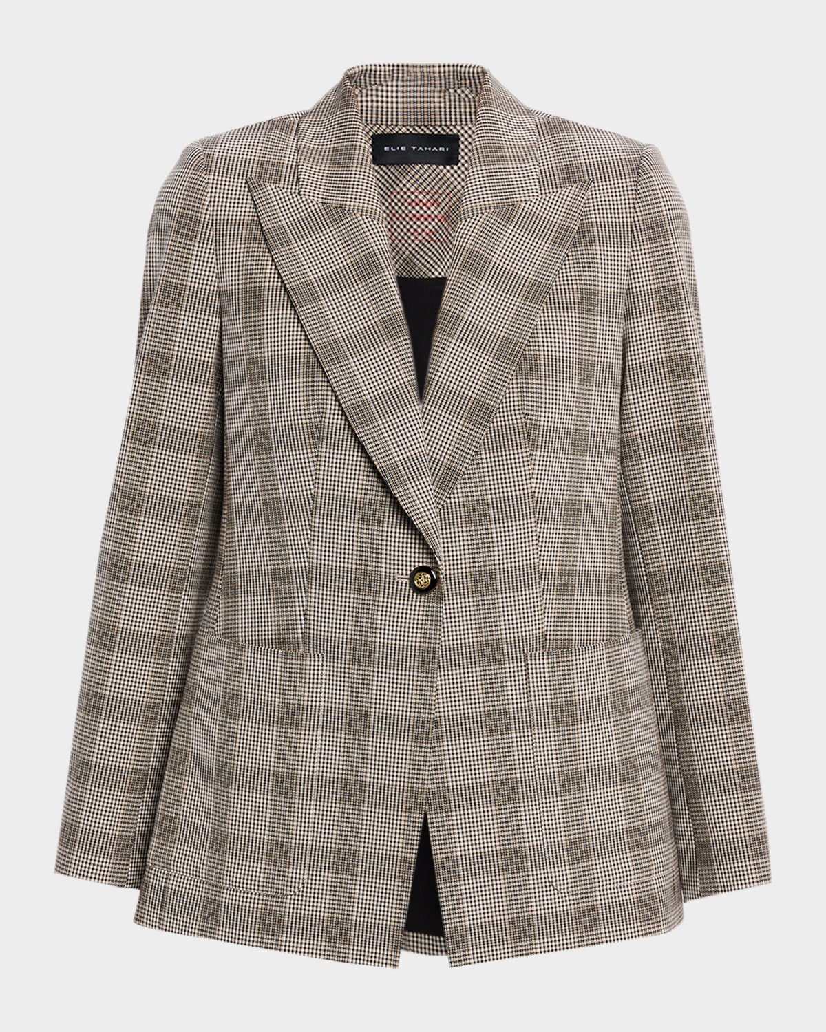 Elie Tahari The Elodie Plaid Single-breasted Blazer In Gray