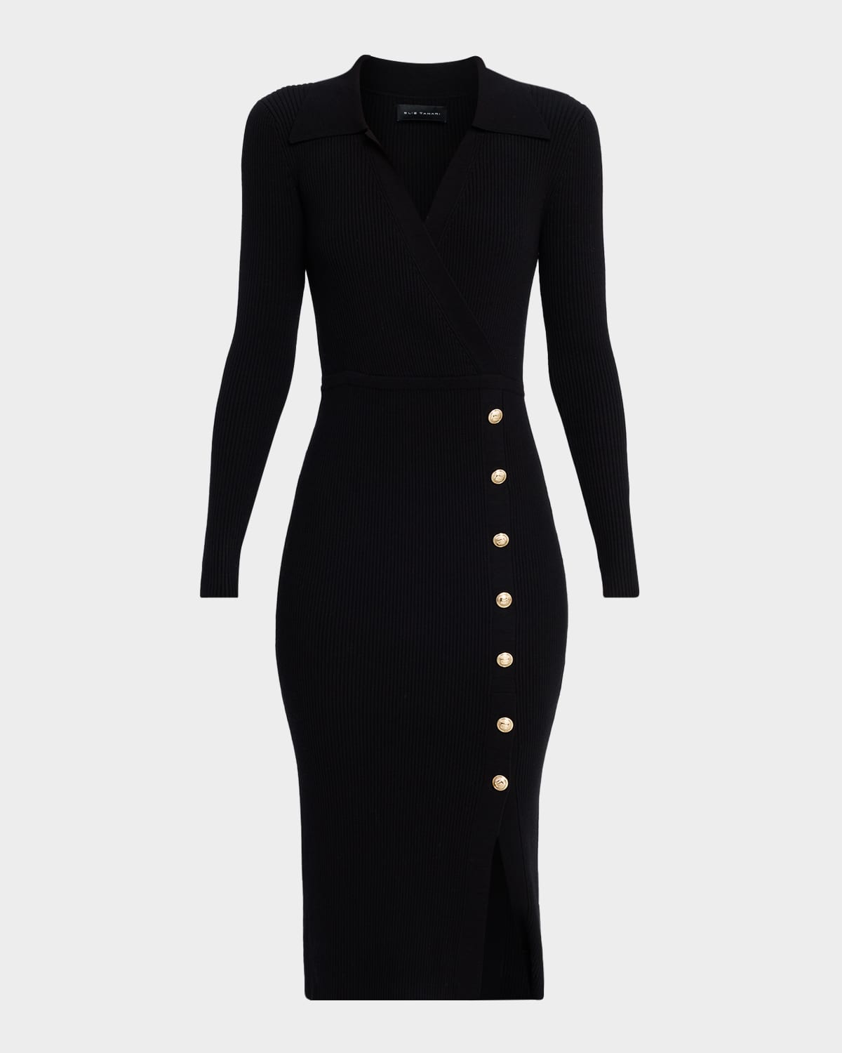 Elie Tahari The Polo Collared Midi Knit Dress In Black