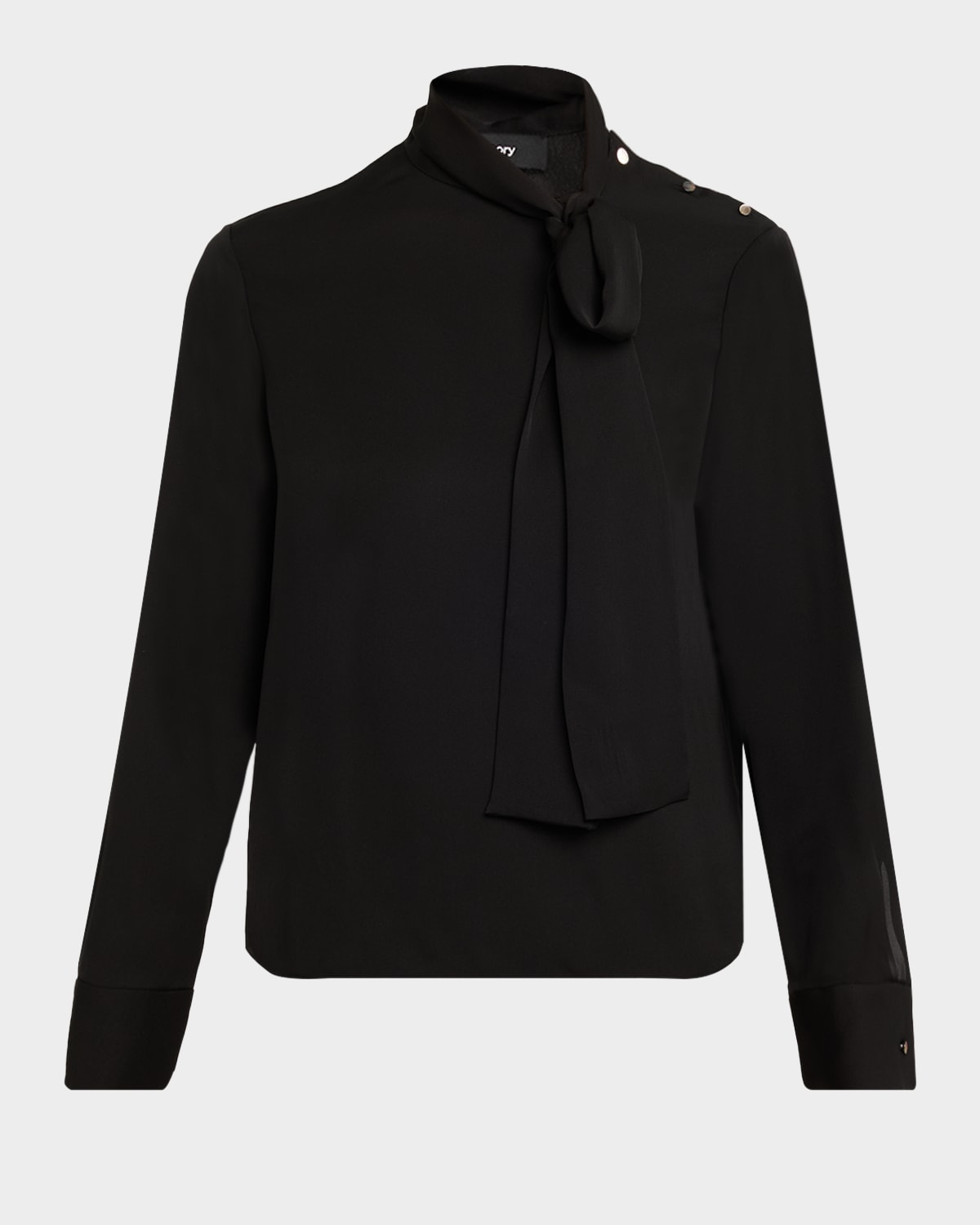 Theory Long-sleeve Silk Tie-neck Blouse In Black