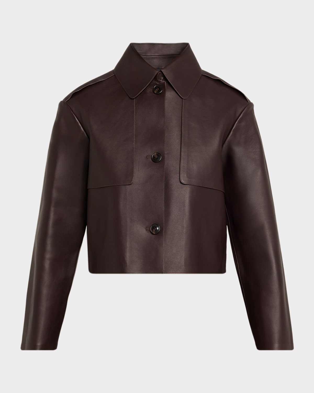 Theory Cropped Leather Trench Coat In Brown
