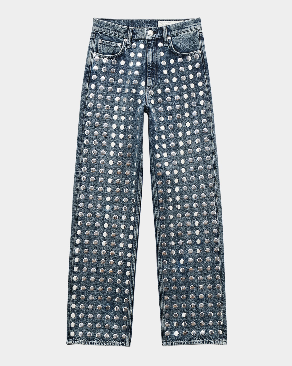 Rag & Bone Shea High Rise Relaxed Straight Jeans In Kingston Stud In Blue