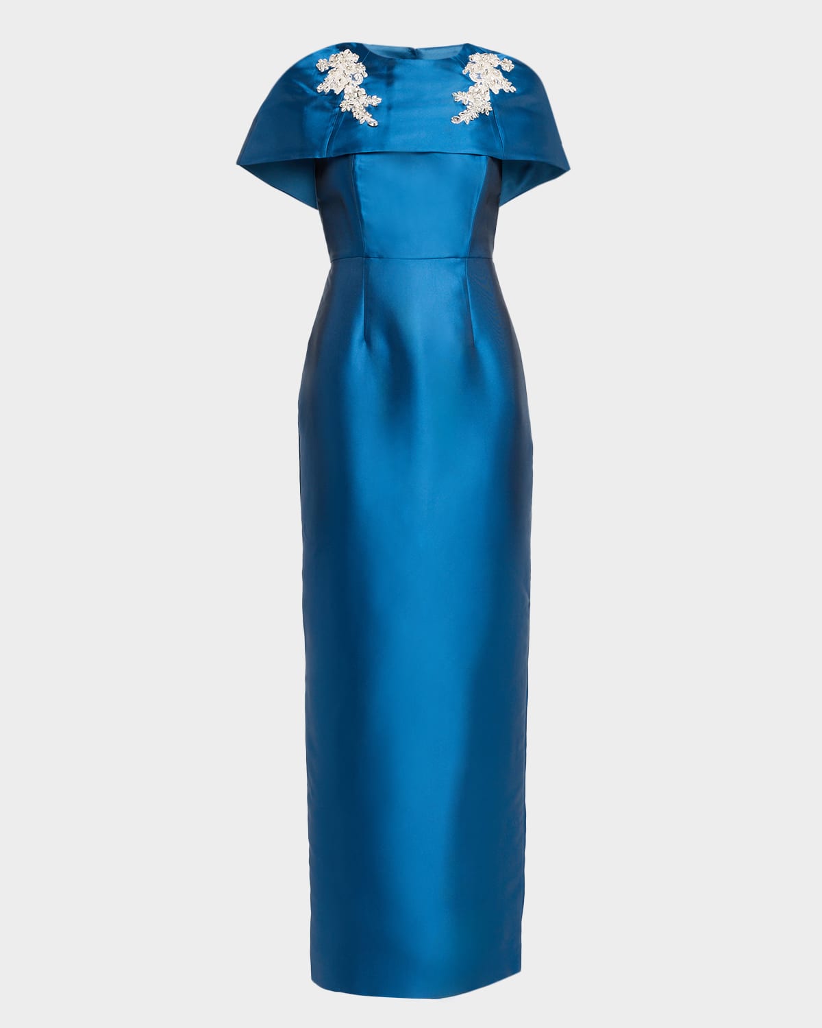 Mestiza New York Eve Cape Silk Twill Column Gown In Blue
