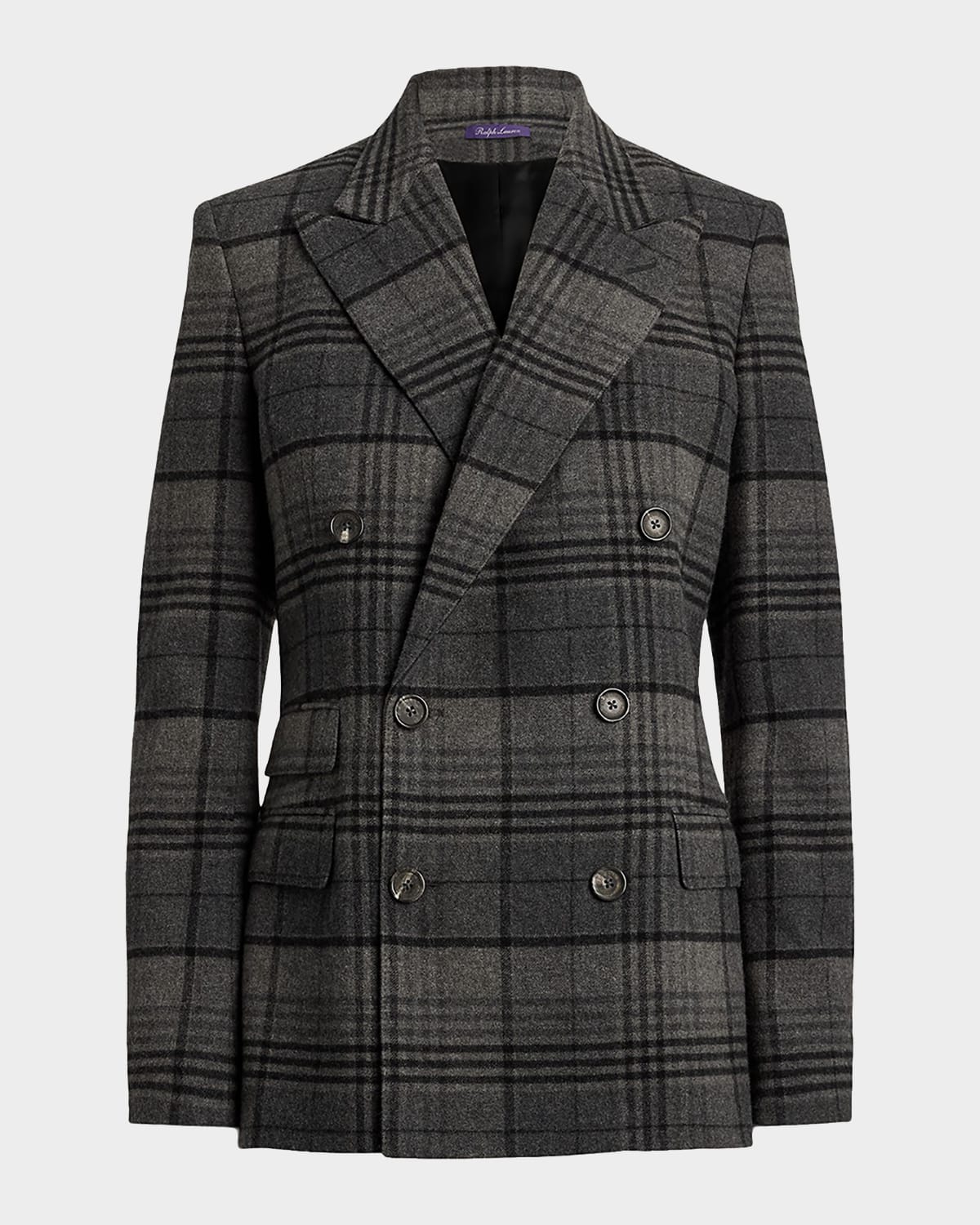 Ralph Lauren Kent Double-breasted Checked Wool Blazer In Black