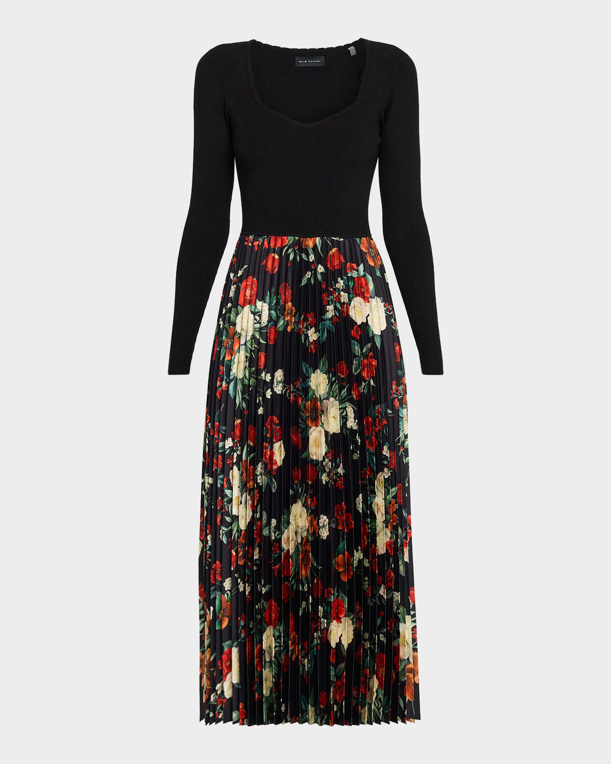 Elie Tahari The Mave Mixed Media Midi Dress