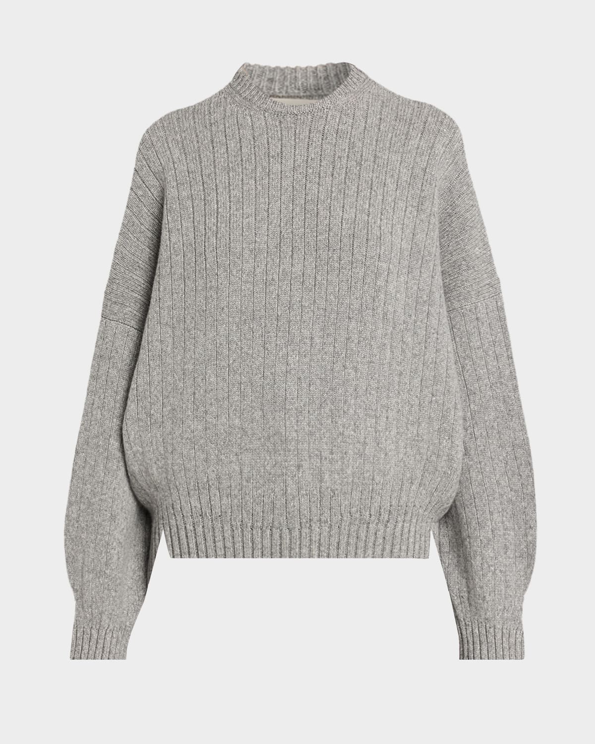 Khaite Lennox Cashmere Rib Crewneck Sweater In Gray