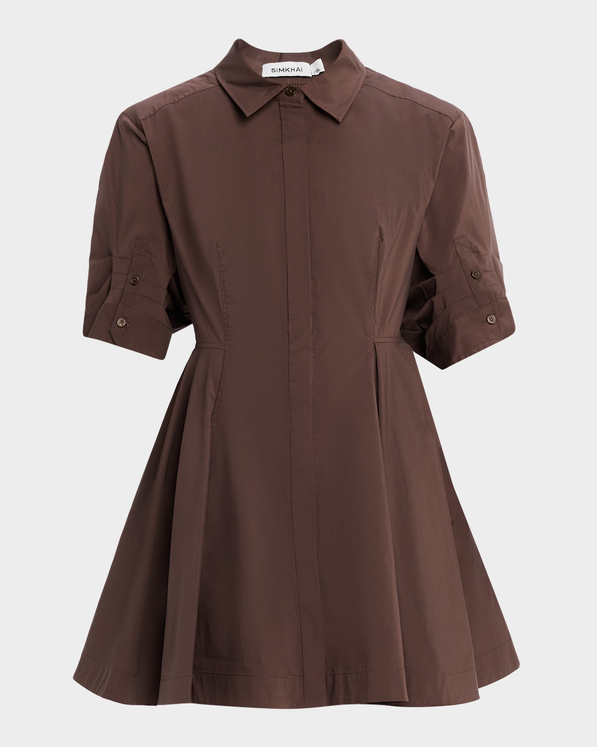 Simkhai Jazzie Short Sleeve Mini Dress In Chocolate In Brown