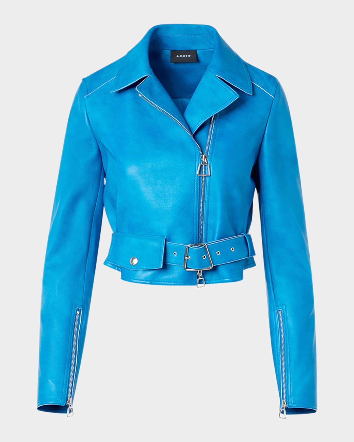 Akris Avril Cropped Nappa Leather Jacket In Blue