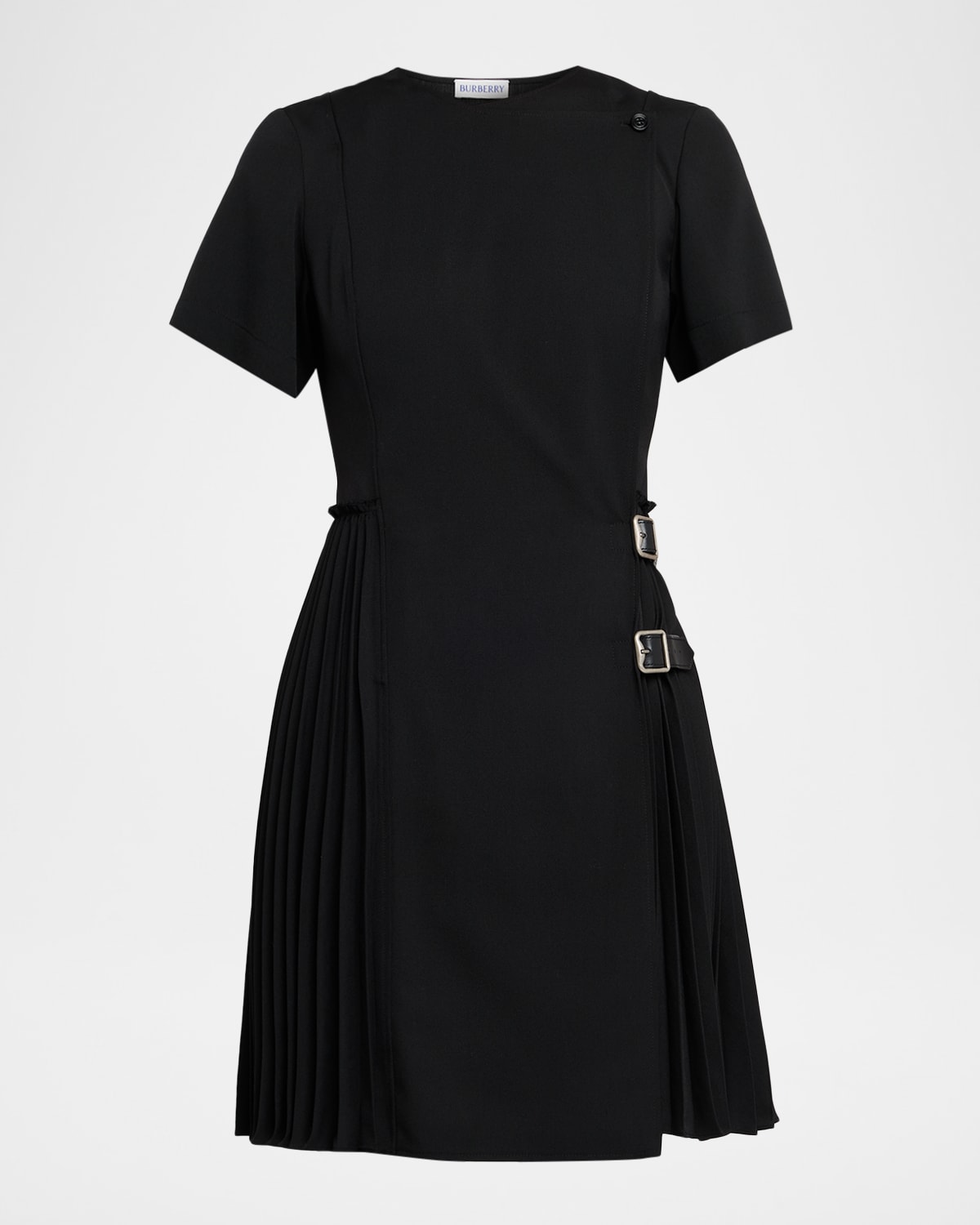 Burberry Ada Pleated Wrap Mini Dress In Black