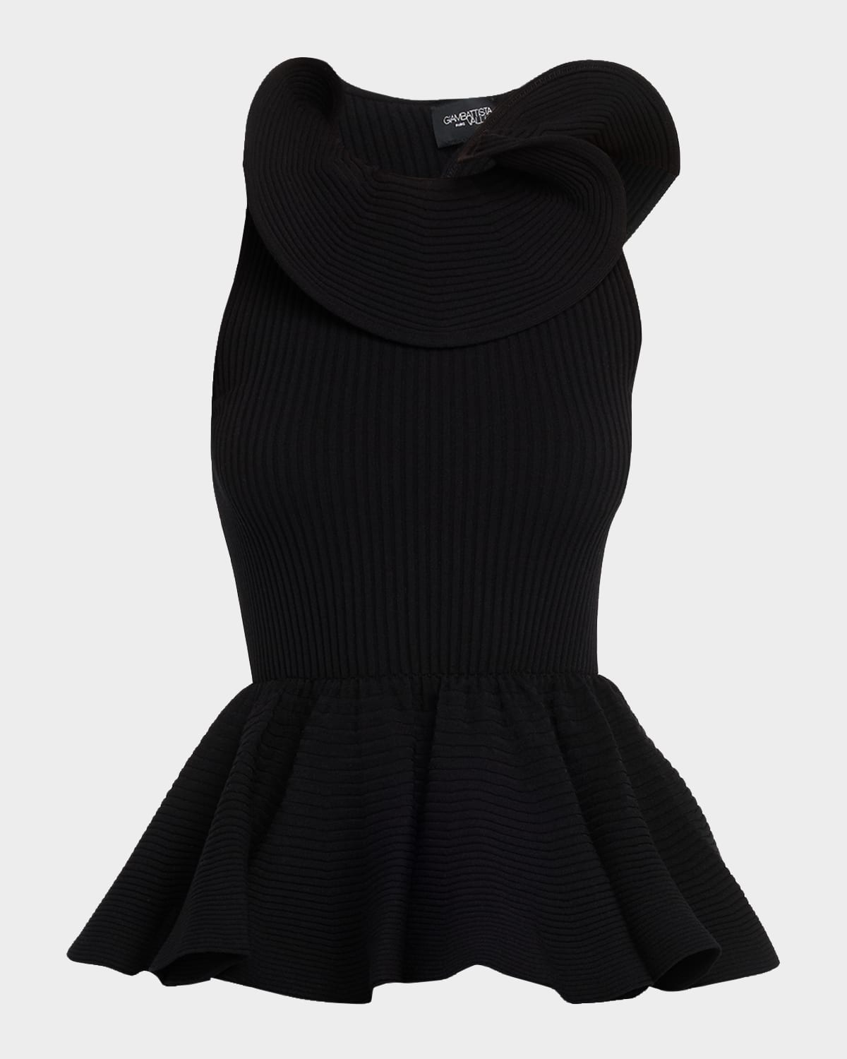 Giambattista Valli Sculptural Sleeveless Rib Knit Peplum Top In Black