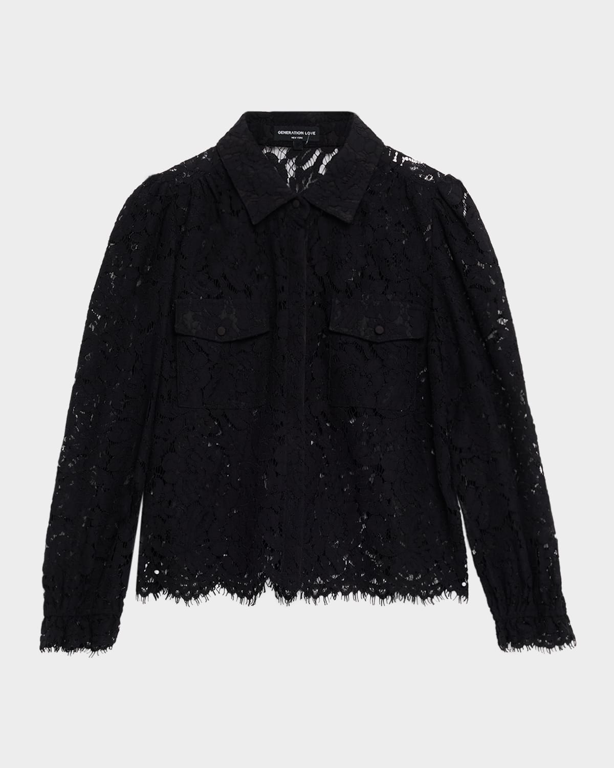 Generation Love Line Long-sleeve Lace Shirt In Black