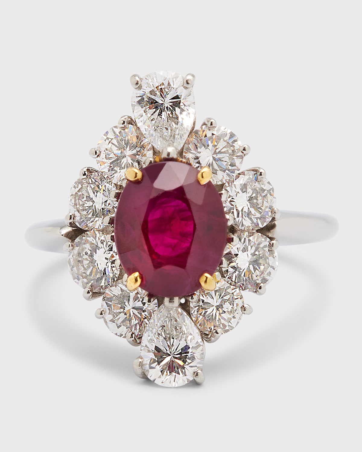 18k Yellow Gold and Platinum Ruby Ring With Diamonds