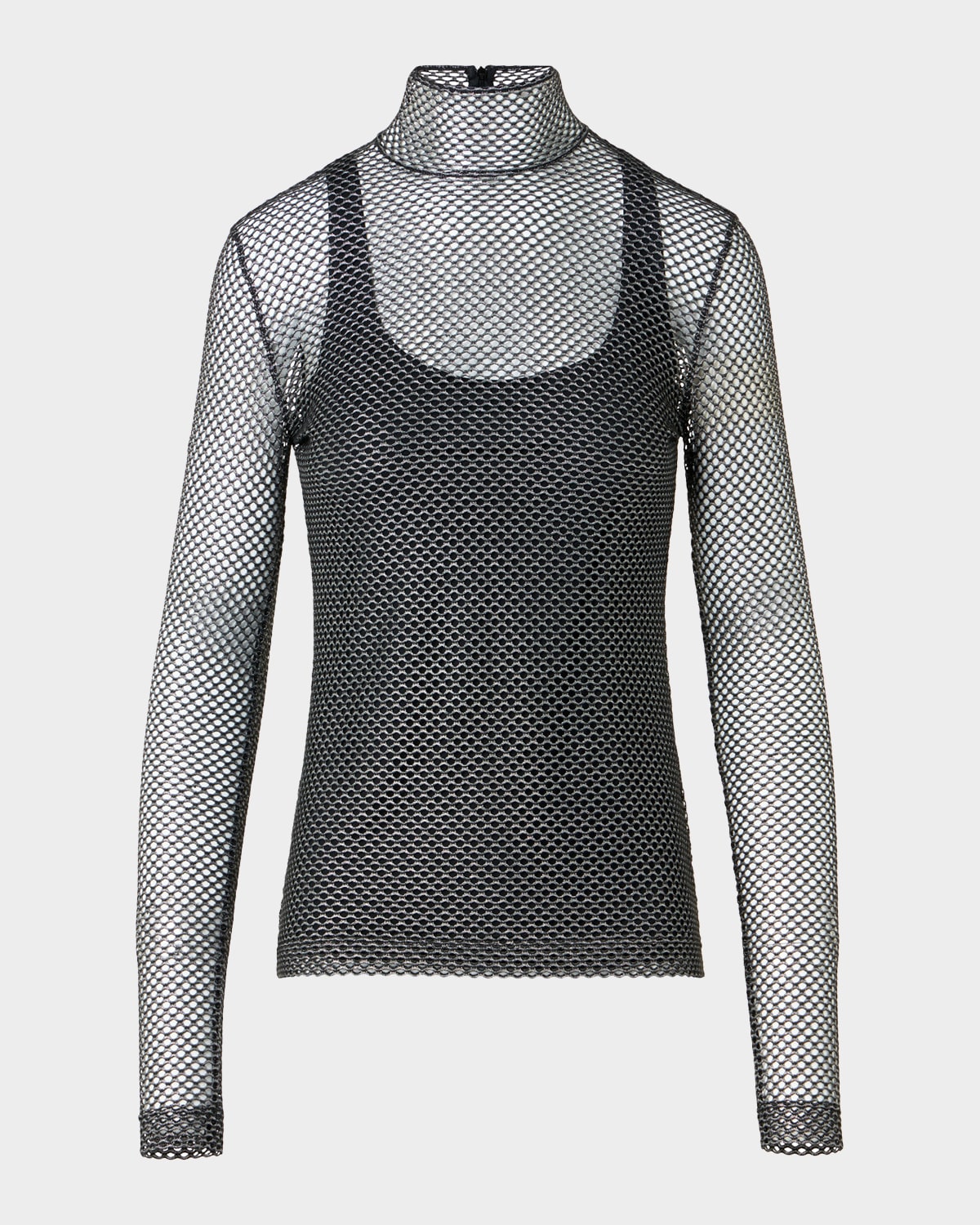 Akris punto Mock-Neck Metallic Mesh Shirt