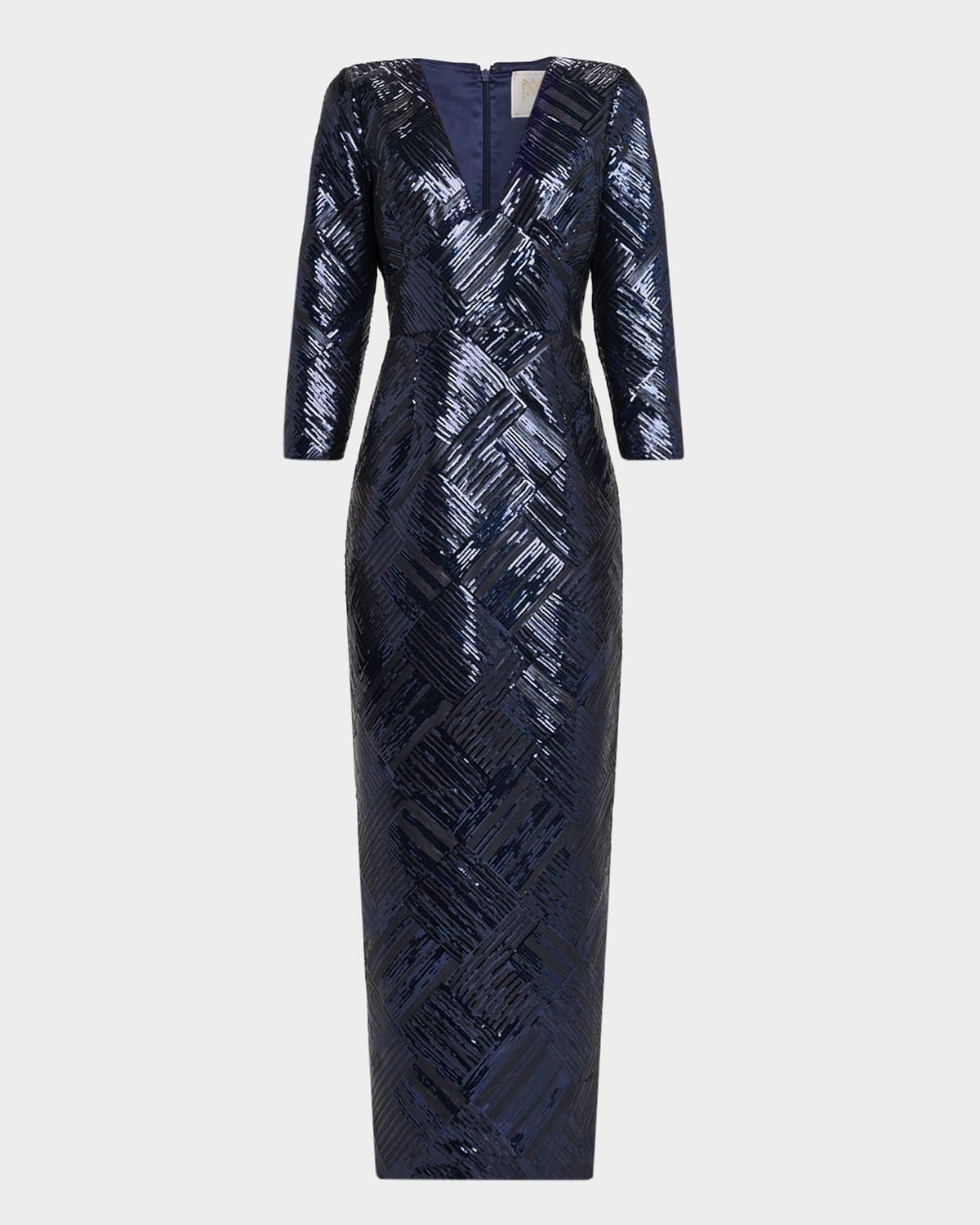 Milly Jenna Plunging Sequin Column Gown In Blue