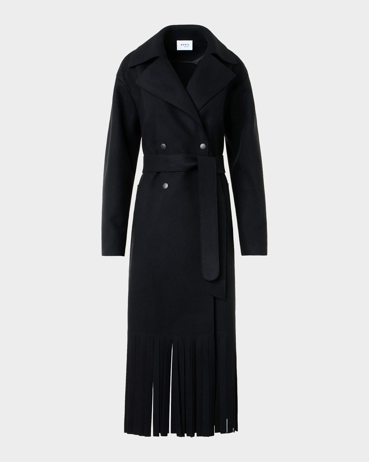 Akris Punto Fringed Wool Belted Maxi Trench Coat In Black