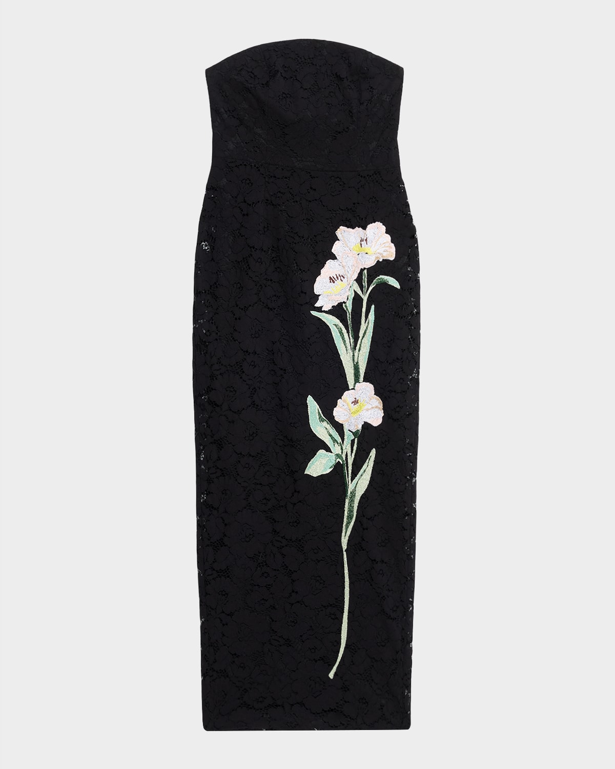 Milly Dolores Strapless Floral-embroidered Lace Gown In Black