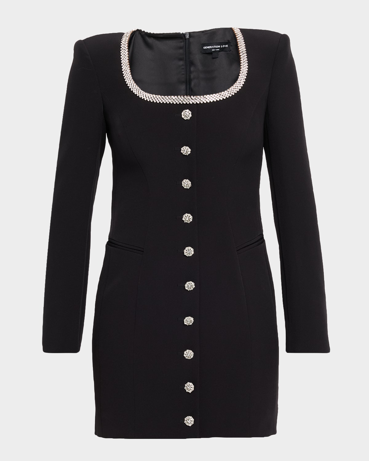 Generation Love Payton Crepe Crystal-embellished Mini Dress In Black