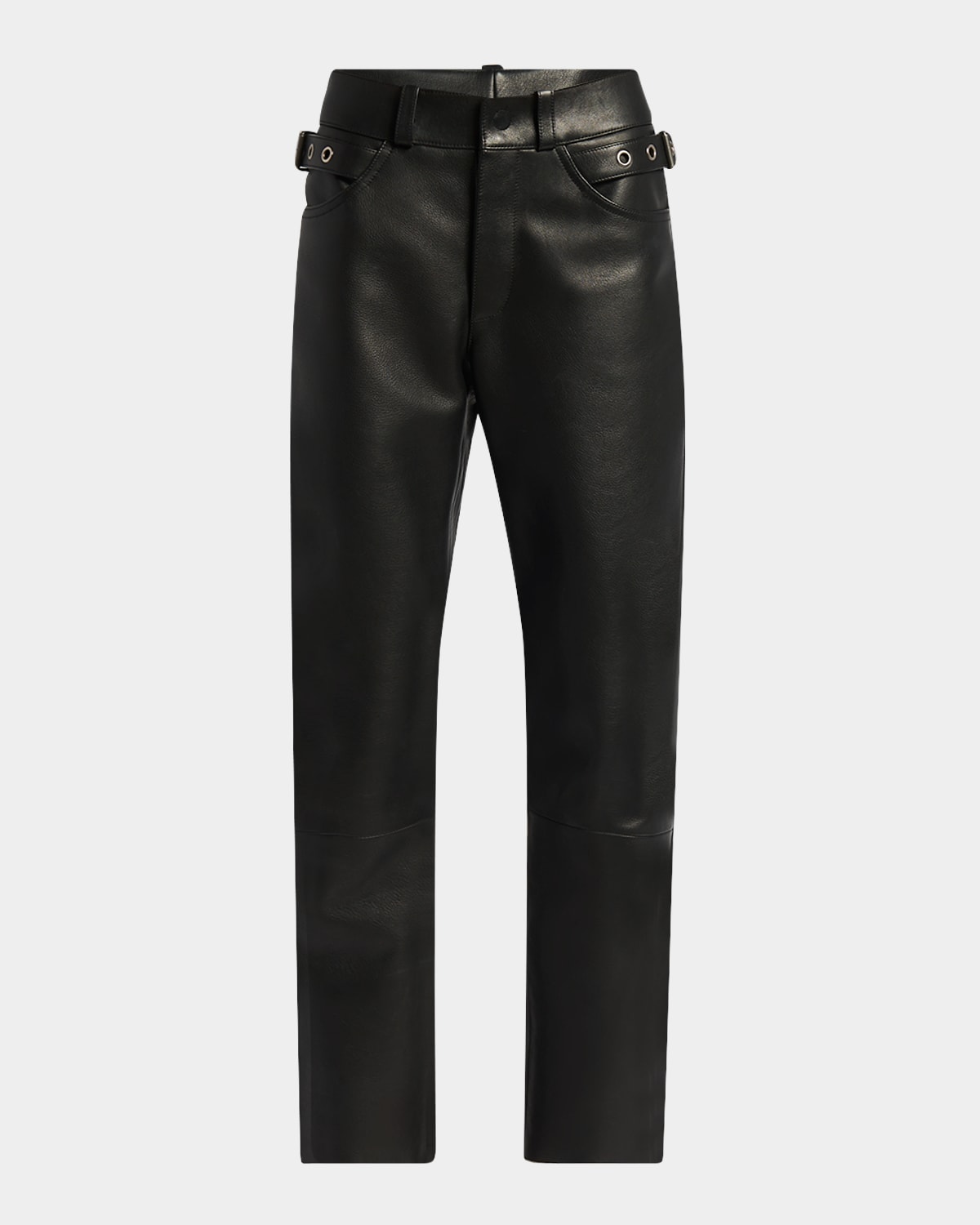 Tom Ford Leather Buckle Straight-leg Biker Pants In Black