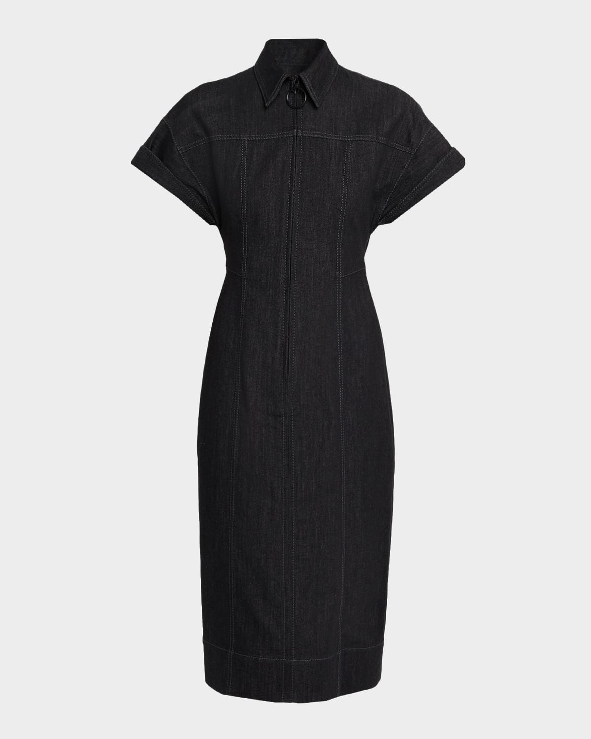 Akris Punto Denim Midi Dress With Polo Collar In Black