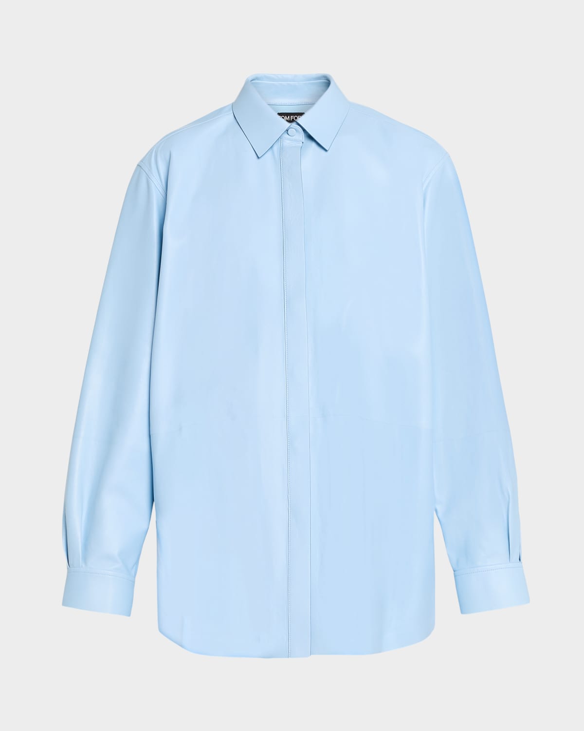 Tom Ford Leather Shirt Jacket In Blue