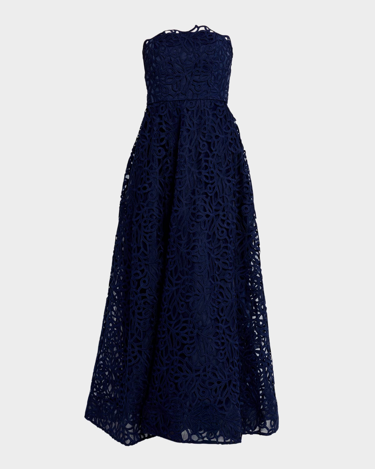 Milly Sonja Curled Lace Gown Maxi Dress In Blue