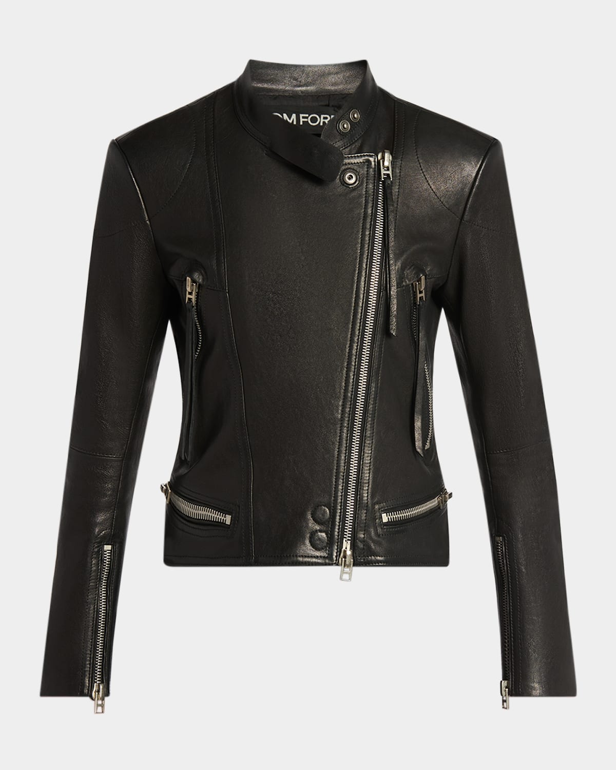 Tom Ford Leather Moto Jacket In Black