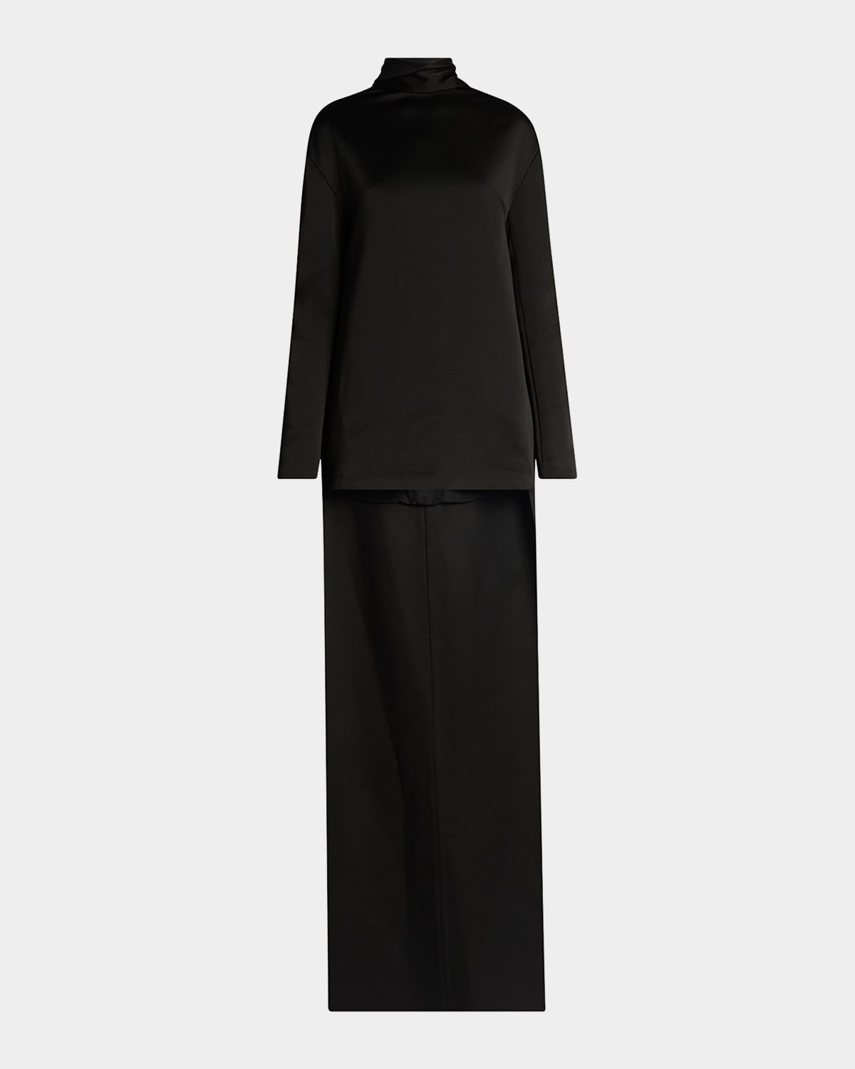 Tom Ford Mock-neck Scarf Crepe High-low Dress In Black