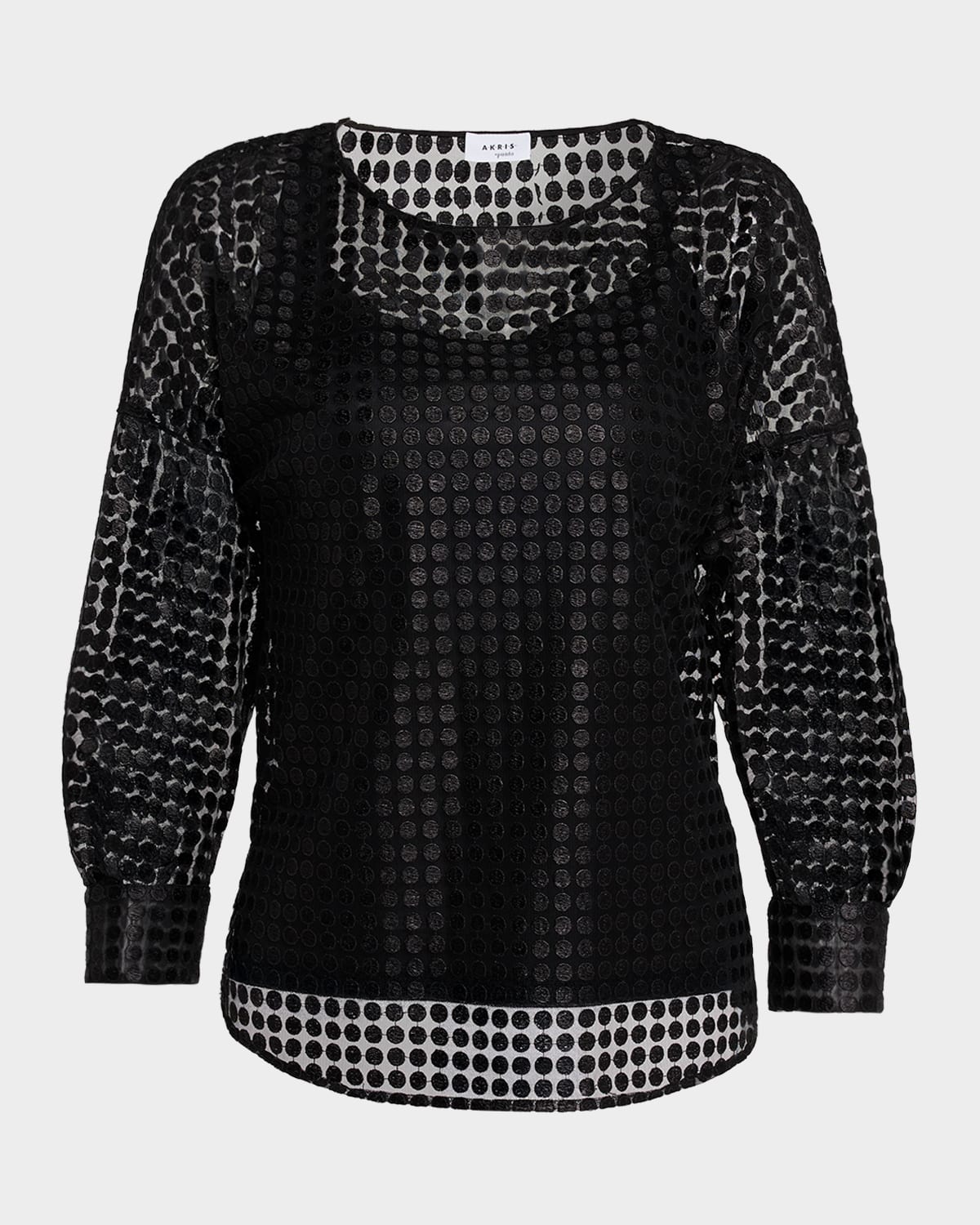 Akris Punto Metallic Dot Long-sleeve Blouse In Black