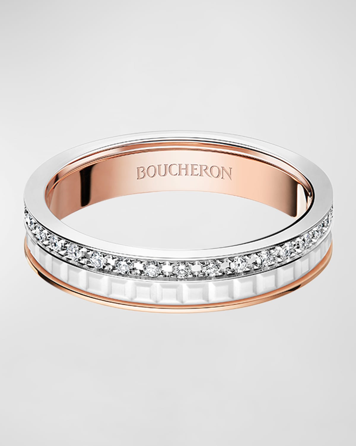 Boucheron Quatre White Edition Ring in White Gold and Pink Gold, Size 53