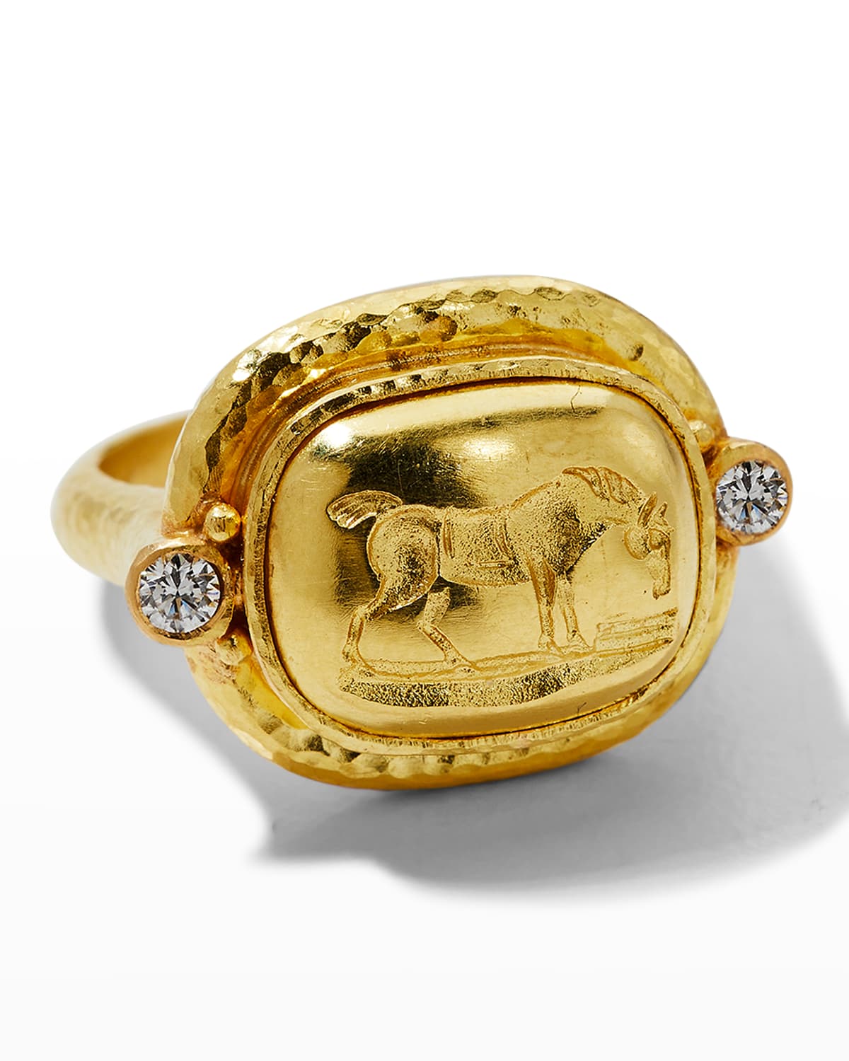 Elizabeth Locke Grazing Horse 19k Gold & Diamond Ring Size 6.5