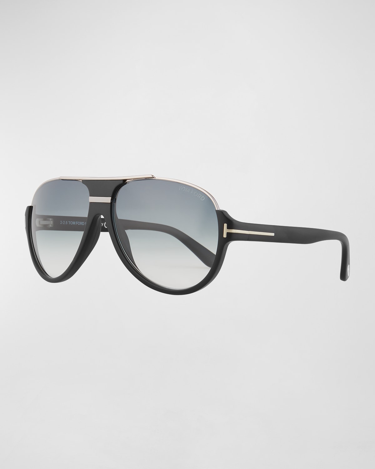 Shop Tom Ford Dimitry Half-rim Aviator Sunglasses, Matte Black/shiny Dark Ruthenium/gradient Blue