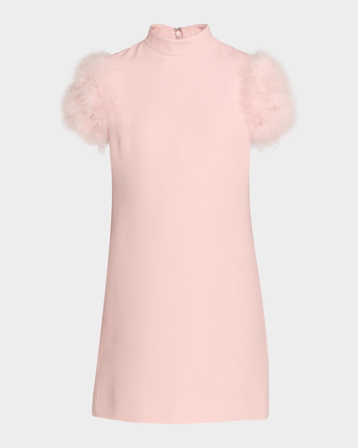 Feather-Sleeve Mock-Neck Mini Dress