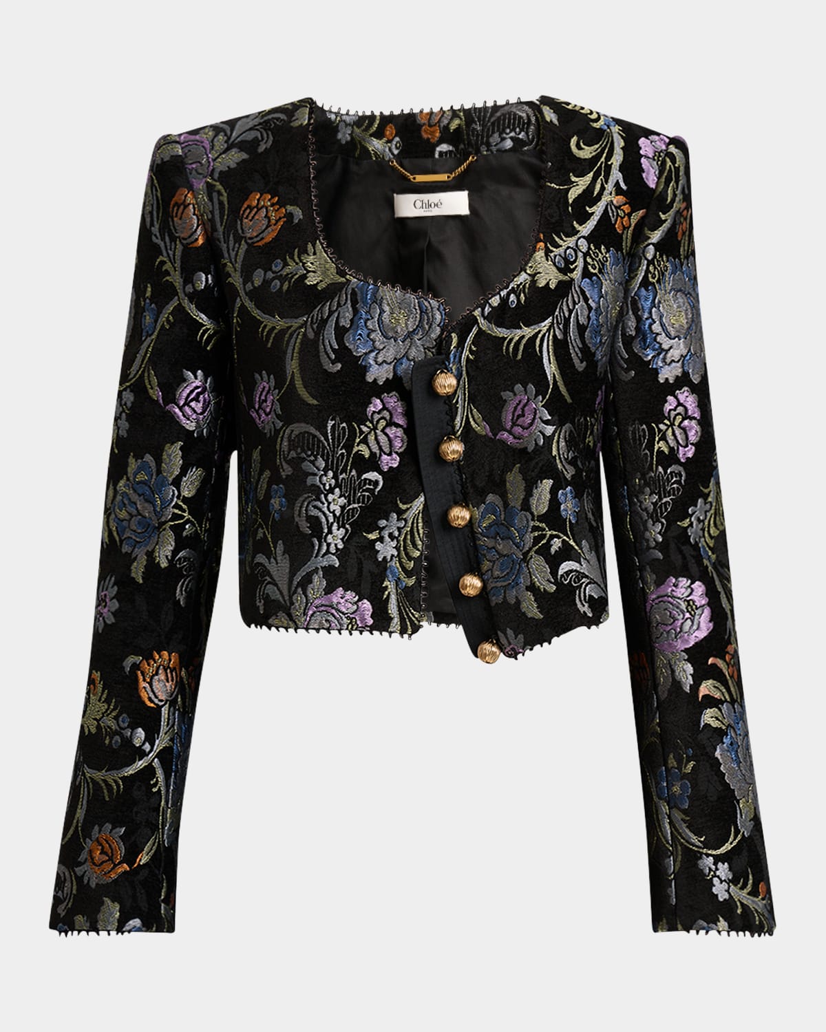 Chloé Floral Tapestry Jacquard Crop Jacket In Multi