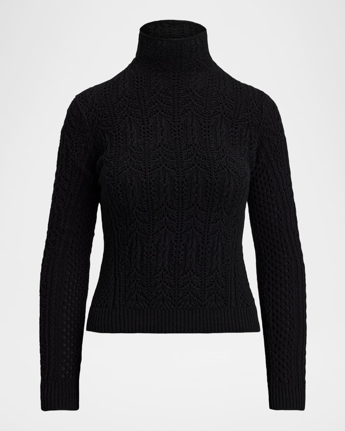 Ralph Lauren Lofty Cashmere Pointelle Turtleneck Sweater In Black