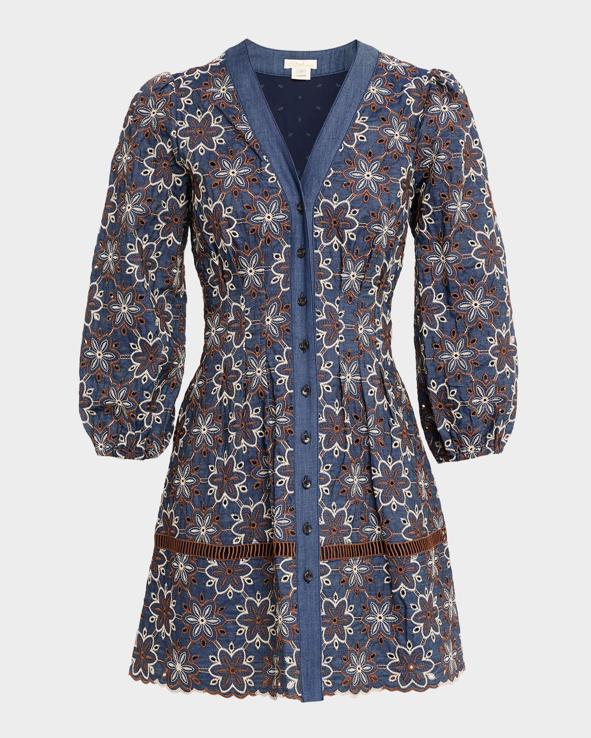 Shoshanna Lina Eyelet-embroidered Chambray Mini Dress In Multi