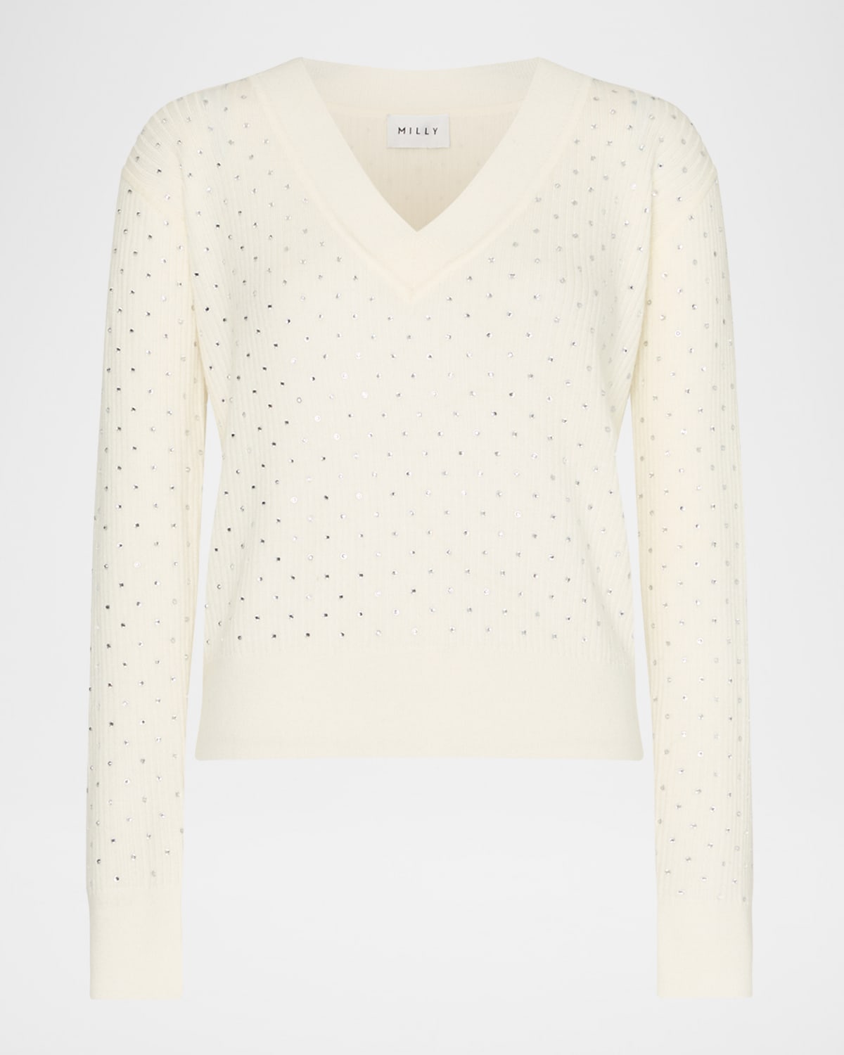 Milly Rhinestone Rib Knit Merino Wool Sweater In Multi